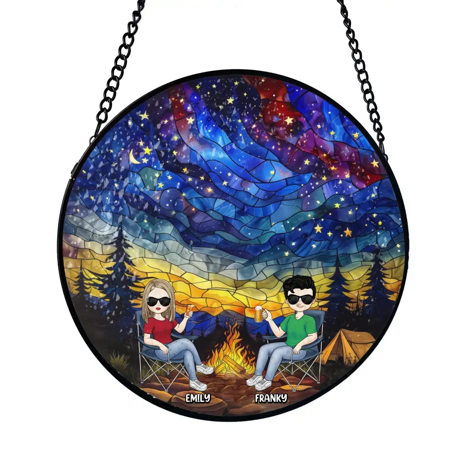 Starry Cam Fire Nature - Personalized Window Hanging Stained Glass, Camping Gift - WSG114AN