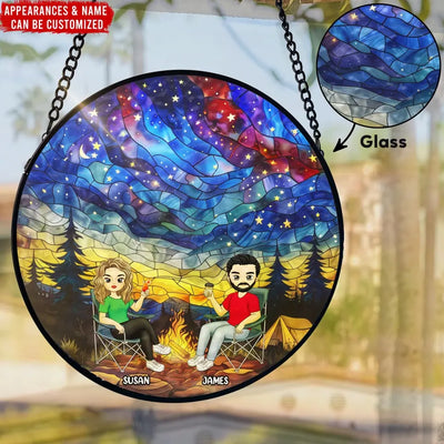 Starry Cam Fire Nature - Personalized Window Hanging Stained Glass, Camping Gift - WSG114AN
