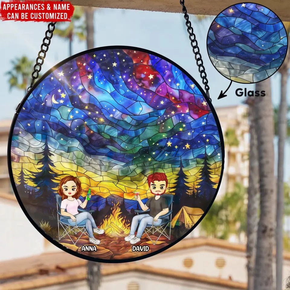 Starry Cam Fire Nature - Personalized Window Hanging Stained Glass, Camping Gift - WSG114AN