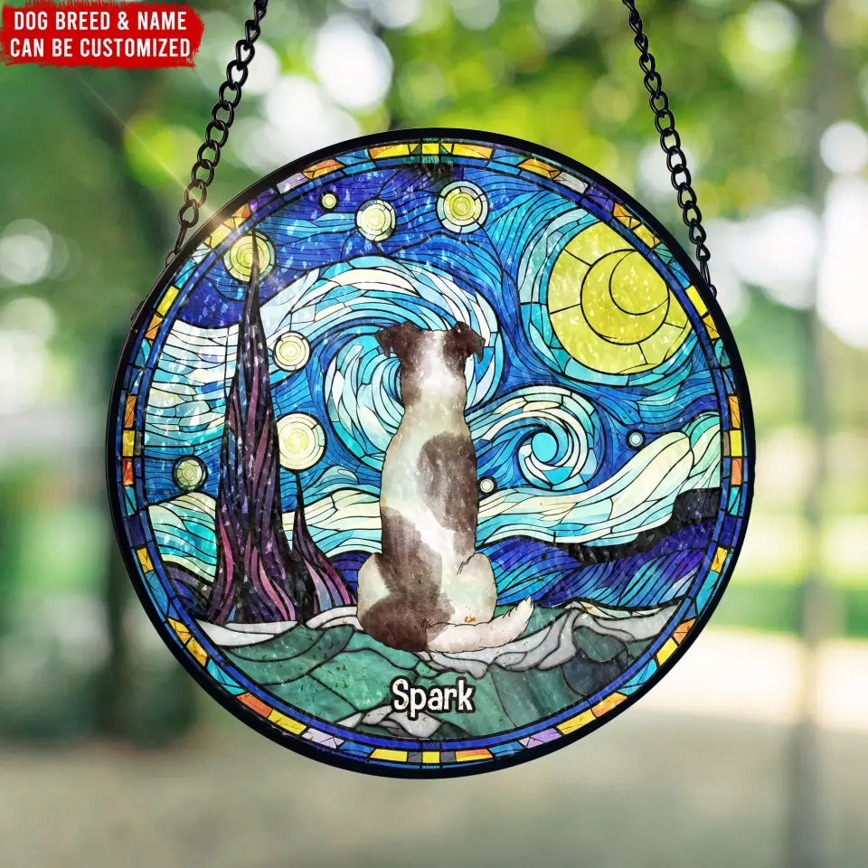 Pet With Starry Night Sky - Personalized Window Hanging Stained Glass, Suncatcher Hanging - WSG35UP