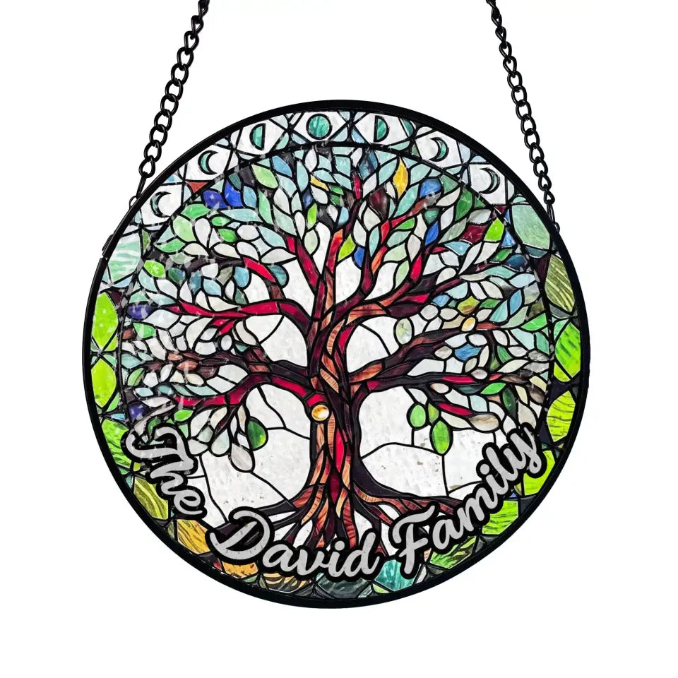 Tree of Life Stained Glass Suncatcher with Moon Phases - Personalized Window Stained Glass, Suncatcher Hanging - WSG85TL