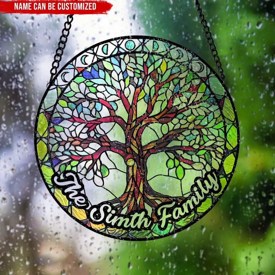 Tree of Life Stained Glass Suncatcher with Moon Phases - Personalized Window Stained Glass, Suncatcher Hanging - WSG85TL