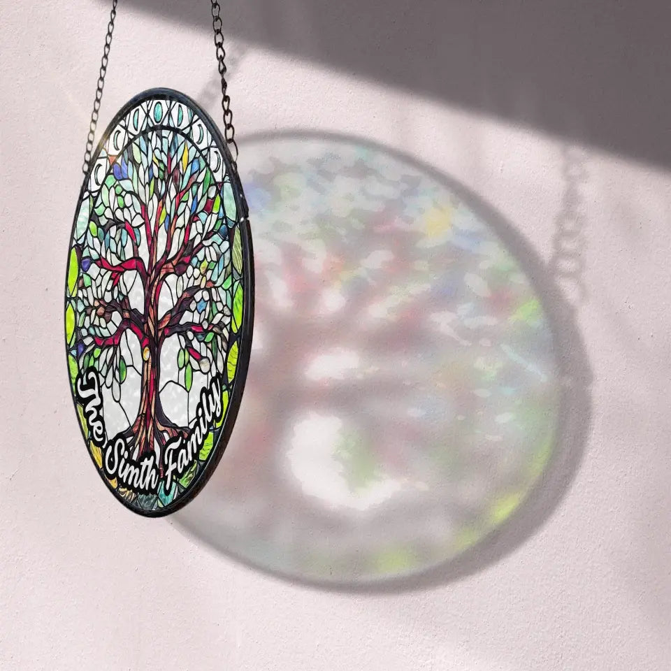 Tree of Life Stained Glass Suncatcher with Moon Phases - Personalized Window Stained Glass, Suncatcher Hanging - WSG85TL