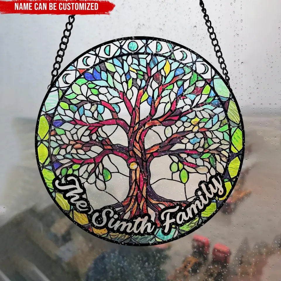 Tree of Life Stained Glass Suncatcher with Moon Phases - Personalized Window Stained Glass, Suncatcher Hanging - WSG85TL