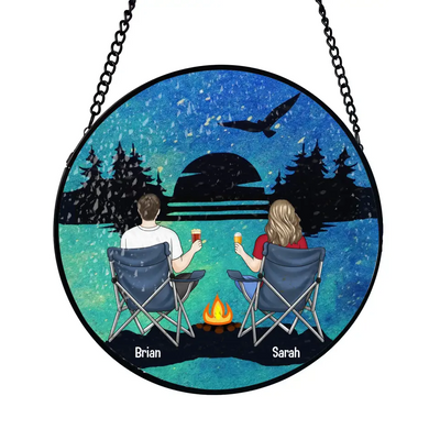 Camping Mountain - Personalized Window Hanging Stained Glass, Camping Gift - WSG90AN