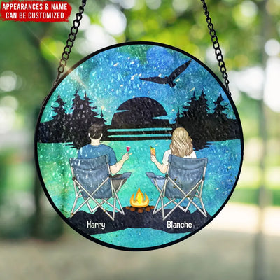 Camping Mountain - Personalized Window Hanging Stained Glass, Camping Gift - WSG90AN