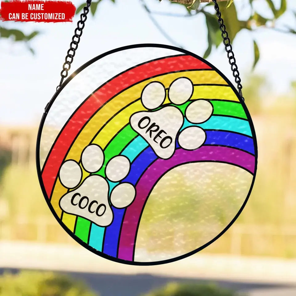 Rainbow Bridge Pet Memorial - Personalized Window Stained Glass, Suncatcher Hanging - WSG109TL