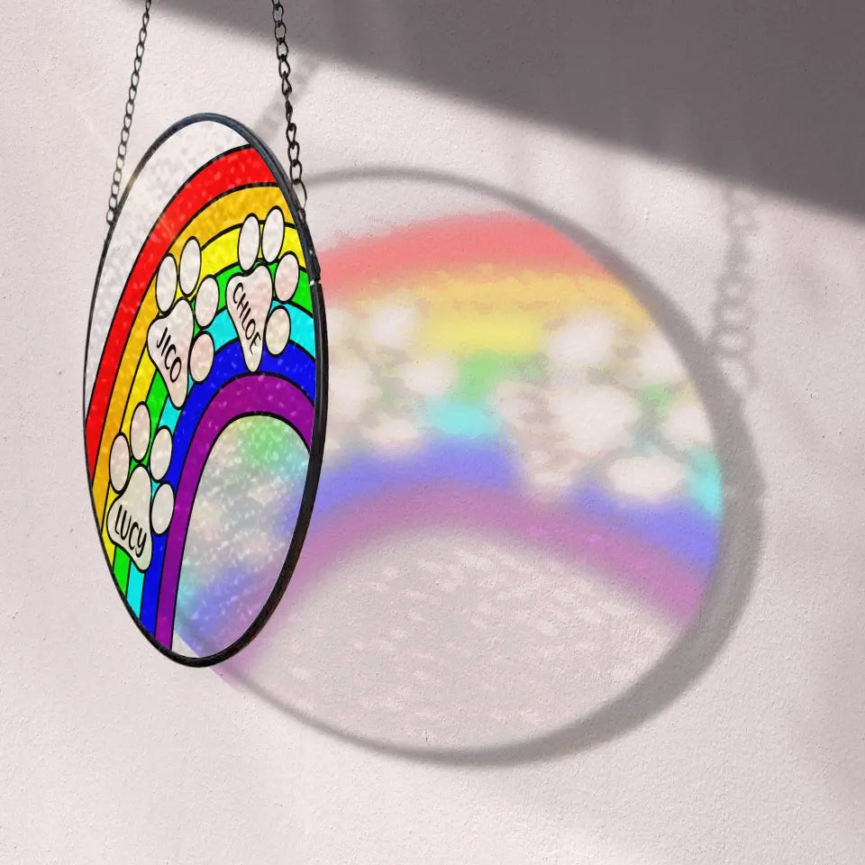 Rainbow Bridge Pet Memorial - Personalized Window Stained Glass, Suncatcher Hanging - WSG109TL