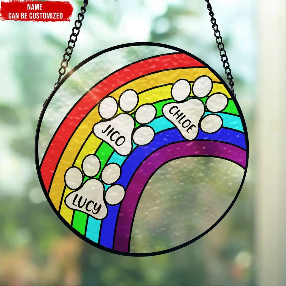 Rainbow Bridge Pet Memorial - Personalized Window Stained Glass, Suncatcher Hanging - WSG109TL