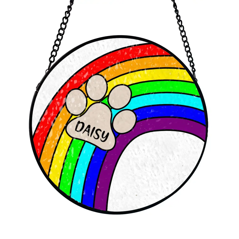 Rainbow Bridge Pet Memorial - Personalized Window Stained Glass, Suncatcher Hanging - WSG109TL