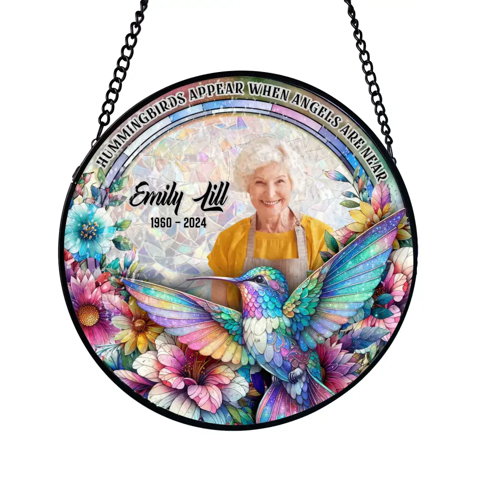 Remembrance Gift, Hummingbirds Appear When Angels Are Near - Personalized Window Stained Glass, Loss Of Loved One - WSG113TL