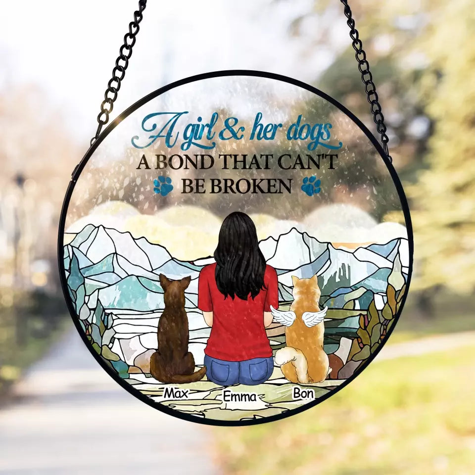 A Girl And Her Dog, A Bond That Can't Be Broken - Personalized Window Stained Glass, Suncatcher Hanging - WSG49UP