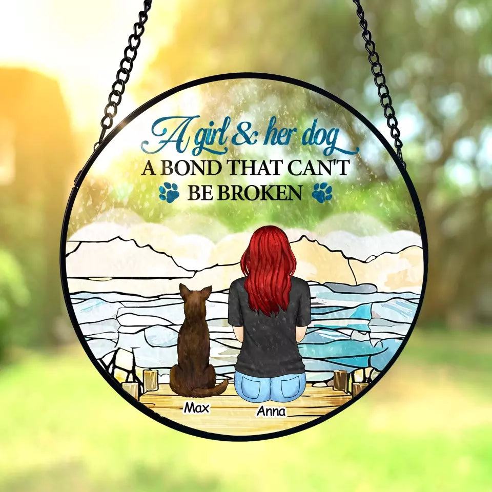 A Girl And Her Dog, A Bond That Can't Be Broken - Personalized Window Stained Glass, Suncatcher Hanging - WSG49UP