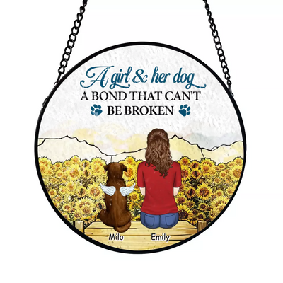 A Girl And Her Dog, A Bond That Can't Be Broken - Personalized Window Stained Glass, Suncatcher Hanging - WSG49UP
