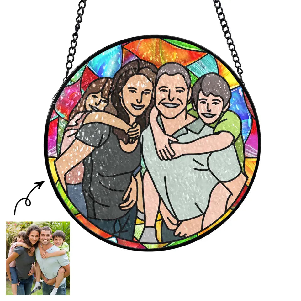 Custom Family Portrait - Personalized Window Stained Glass, Transform Your Photos Into Art - WSG123TL