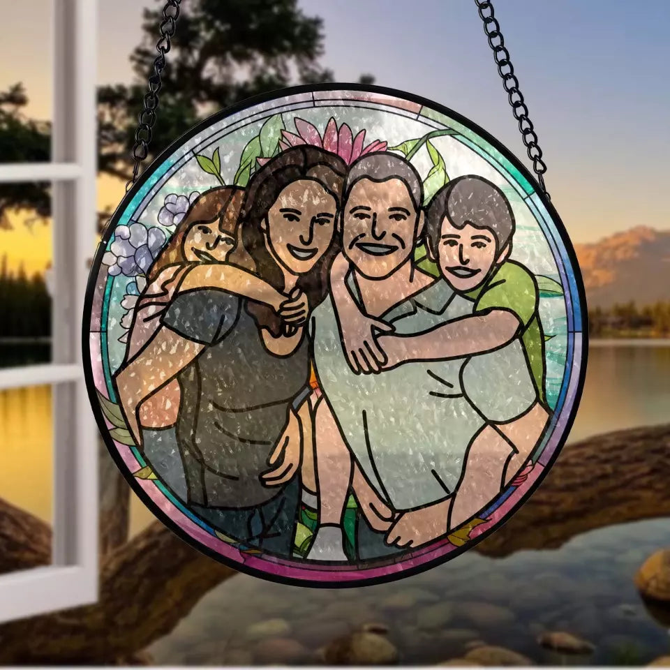 Custom Family Portrait - Personalized Window Stained Glass, Transform Your Photos Into Art - WSG123TL