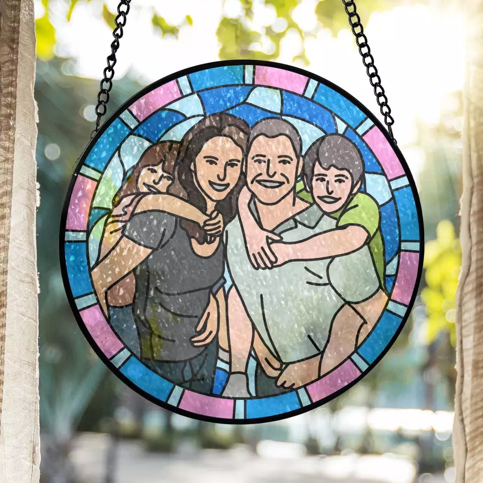 Custom Family Portrait - Personalized Window Stained Glass, Transform Your Photos Into Art - WSG123TL