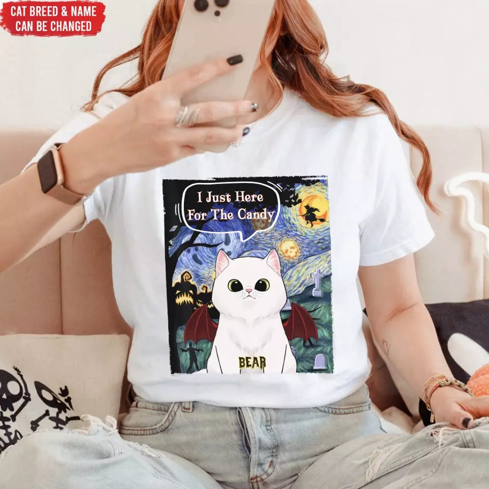 I Just Here For The Candy - Personalized T-Shirt, Gift For Cat Lover, Halloween Gift - TS114TL