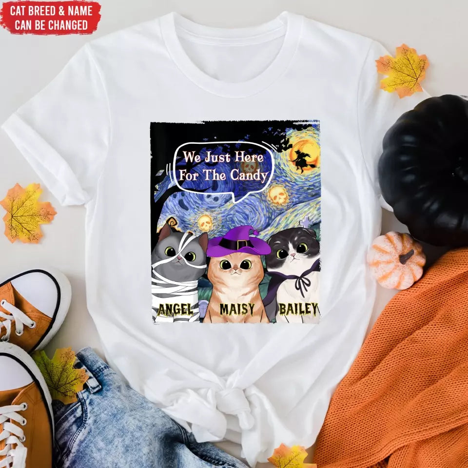 I Just Here For The Candy - Personalized T-Shirt, Gift For Cat Lover, Halloween Gift - TS114TL