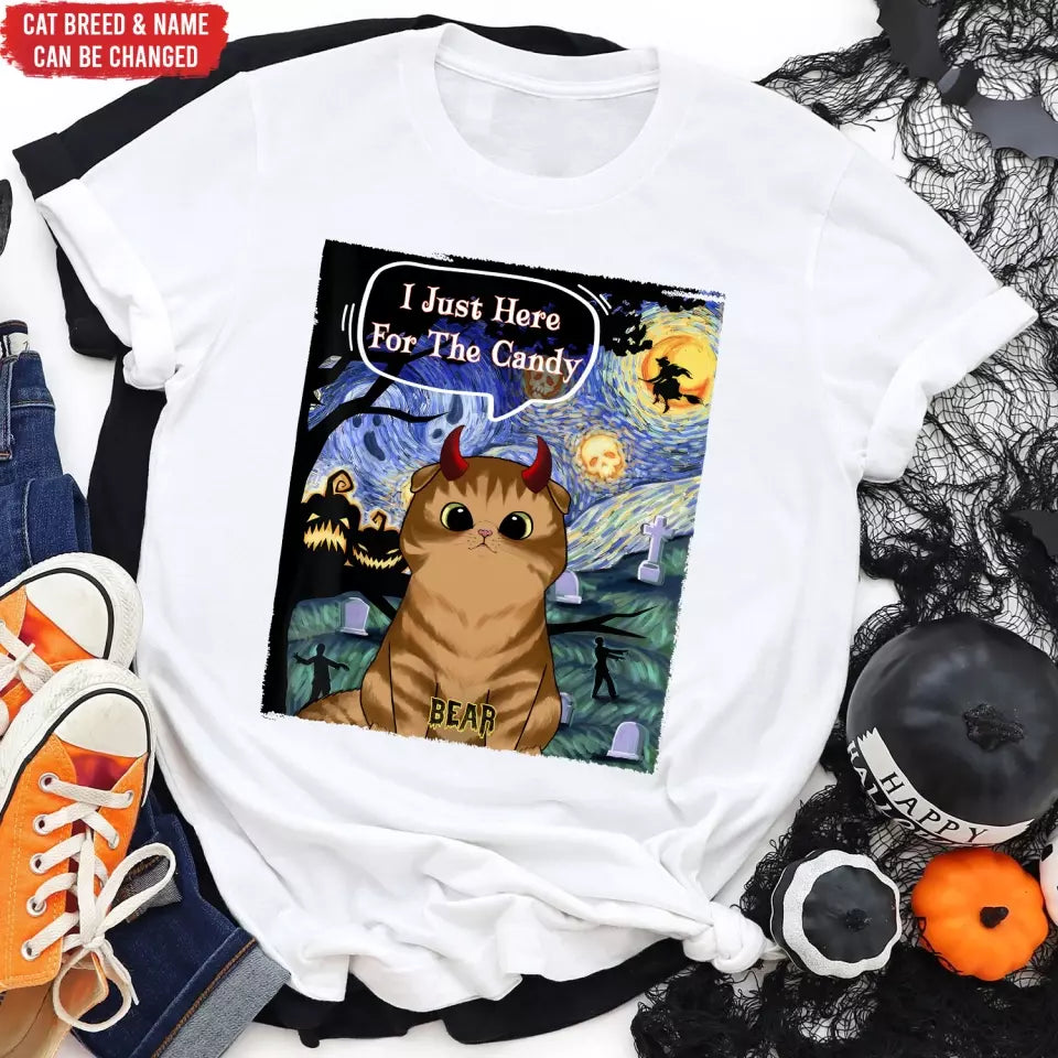 I Just Here For The Candy - Personalized T-Shirt, Gift For Cat Lover, Halloween Gift - TS114TL