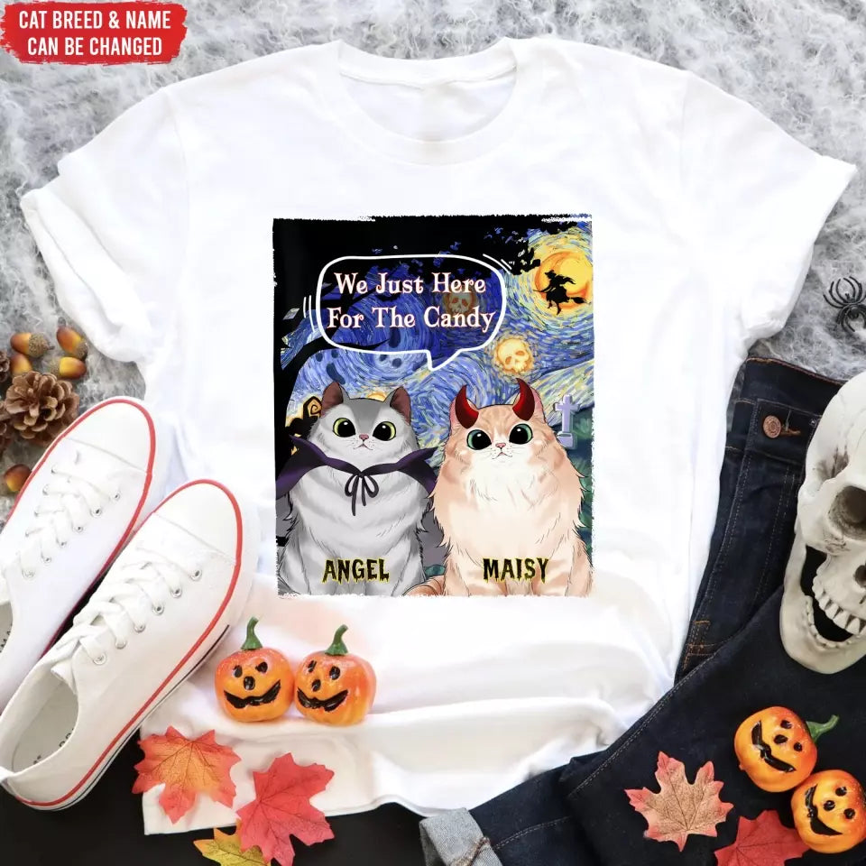 I Just Here For The Candy - Personalized T-Shirt, Gift For Cat Lover, Halloween Gift - TS114TL