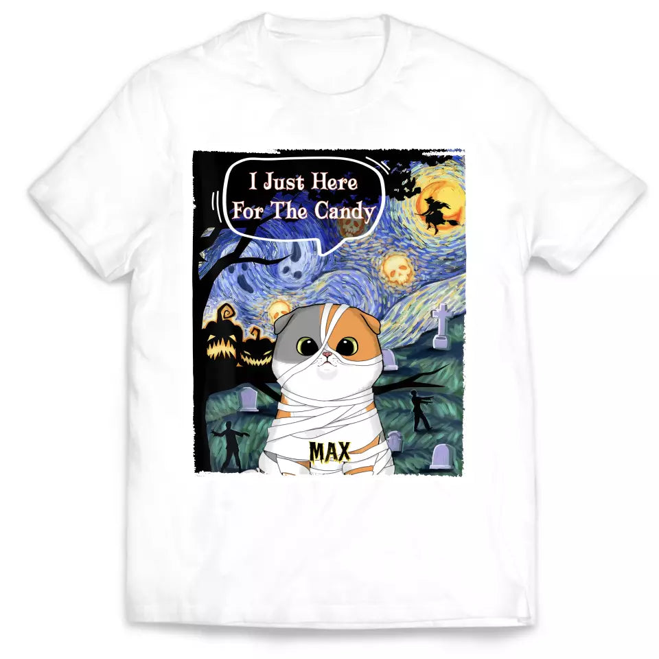 I Just Here For The Candy - Personalized T-Shirt, Gift For Cat Lover, Halloween Gift - TS114TL