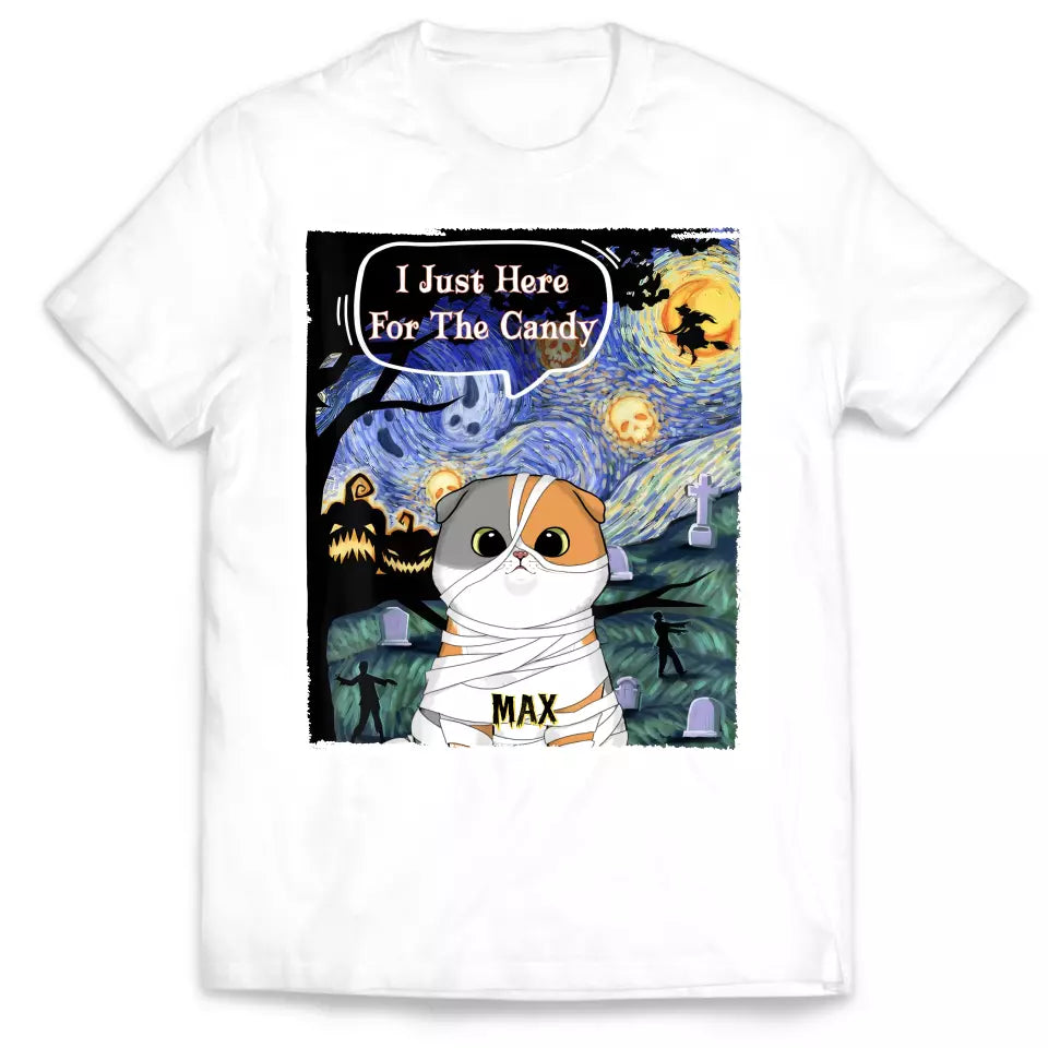 I Just Here For The Candy - Personalized T-Shirt, Gift For Cat Lover, Halloween Gift - TS114TL