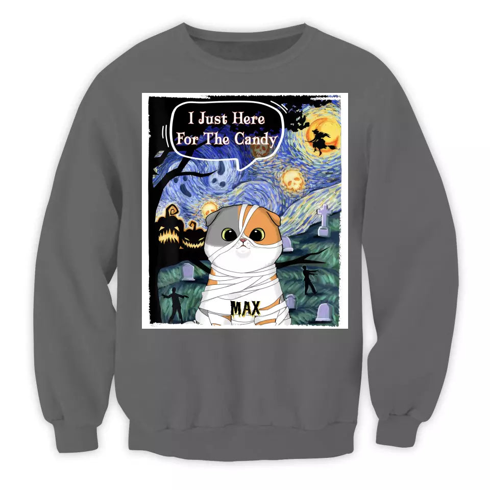 I Just Here For The Candy - Personalized T-Shirt, Gift For Cat Lover, Halloween Gift - TS114TL