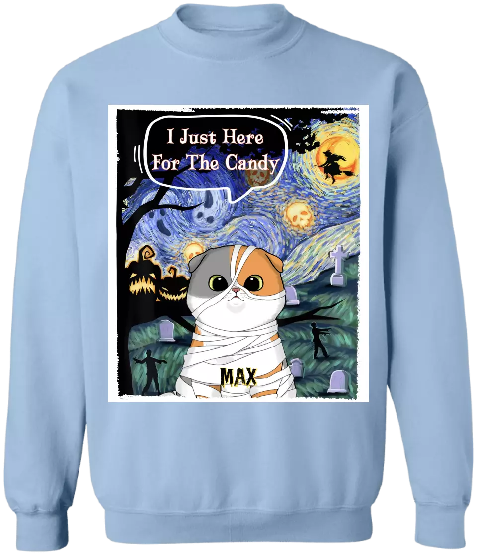 I Just Here For The Candy - Personalized T-Shirt, Gift For Cat Lover, Halloween Gift - TS114TL