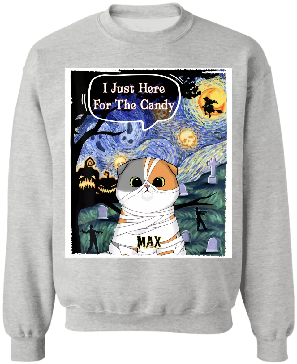 I Just Here For The Candy - Personalized T-Shirt, Gift For Cat Lover, Halloween Gift - TS114TL