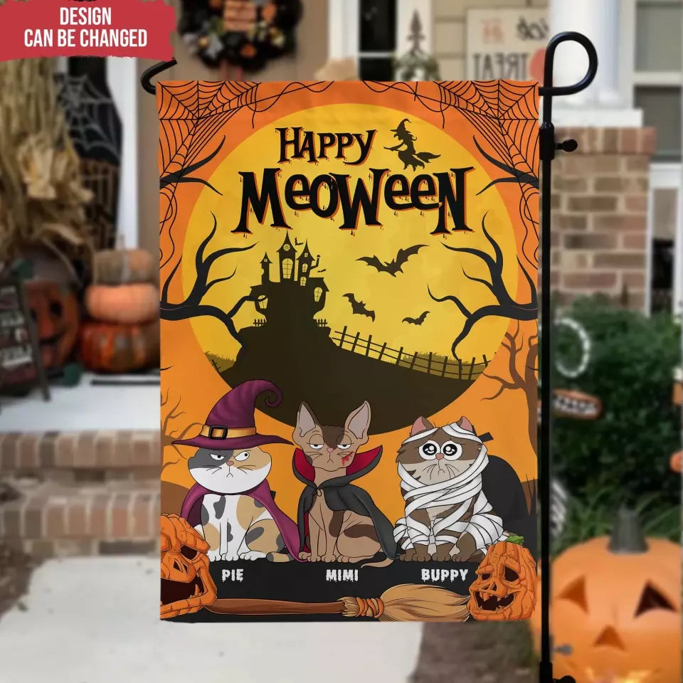 Cat Witch Happy Meoween - Personalized Garden Flag, Gift For Cat Lovers, Halloween Gift - GF146AN