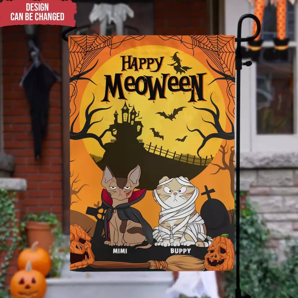 Cat Witch Happy Meoween - Personalized Garden Flag, Gift For Cat Lovers, Halloween Gift - GF146AN