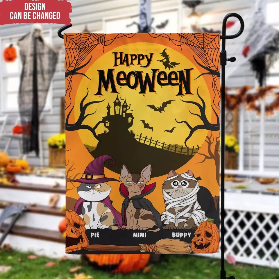 Cat Witch Happy Meoween - Personalized Garden Flag, Gift For Cat Lovers, Halloween Gift - GF146AN