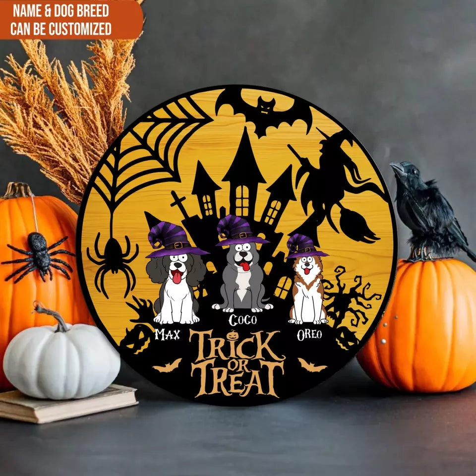 Trick Or Treat Pet Halloween - Personalized Wood Sign, Gift For Pet Lovers, Halloween Decor - DS145AN