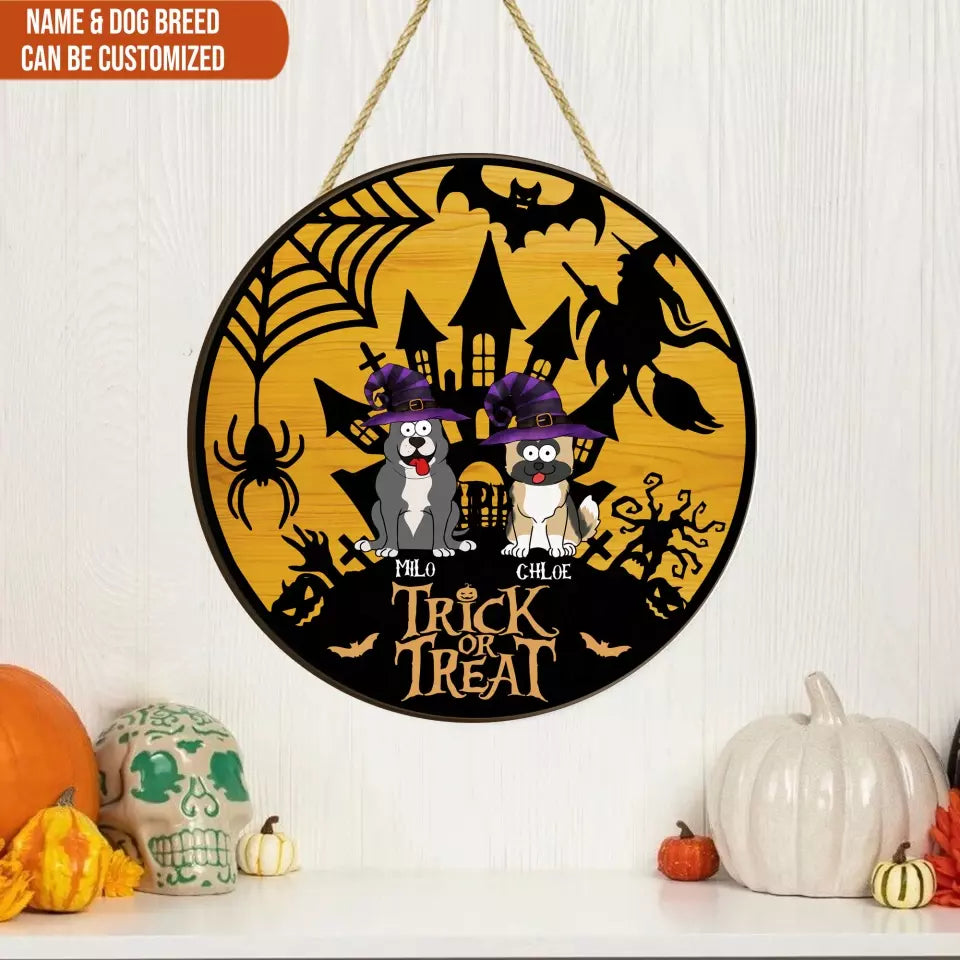 Trick Or Treat Pet Halloween - Personalized Wood Sign, Gift For Pet Lovers, Halloween Decor - DS145AN