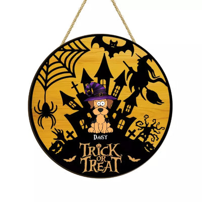 Trick Or Treat Pet Halloween - Personalized Wood Sign, Gift For Pet Lovers, Halloween Decor - DS145AN