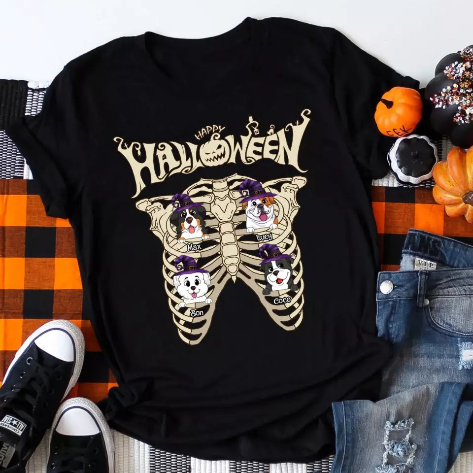 Happy Halloween, Bone With Dog - Personalized T-Shirt, Halloween Gift For Dog Lover - TS120TL