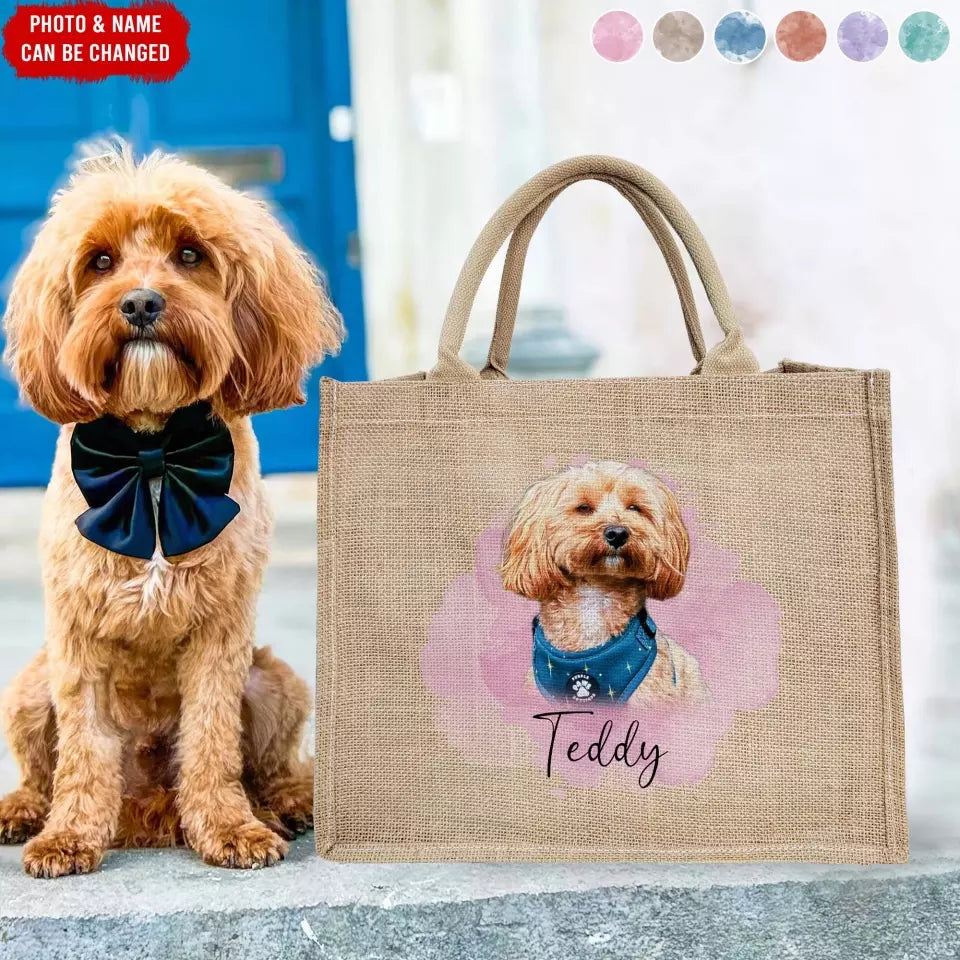 Custom Pet Photo With Colorful Background - Personalized Jute Tote Bag, Pet Stuff Tote Bag - JTB59UP