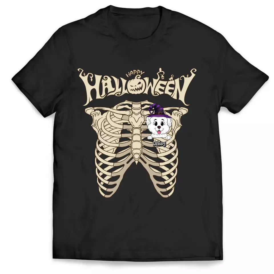 Happy Halloween, Bone With Dog - Personalized T-Shirt, Halloween Gift For Dog Lover - TS120TL