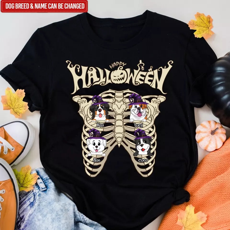 Happy Halloween, Bone With Dog - Personalized T-Shirt, Halloween Gift For Dog Lover - TS120TL