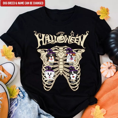 Happy Halloween, Bone With Dog - Personalized T-Shirt, Halloween Gift For Dog Lover - TS120TL