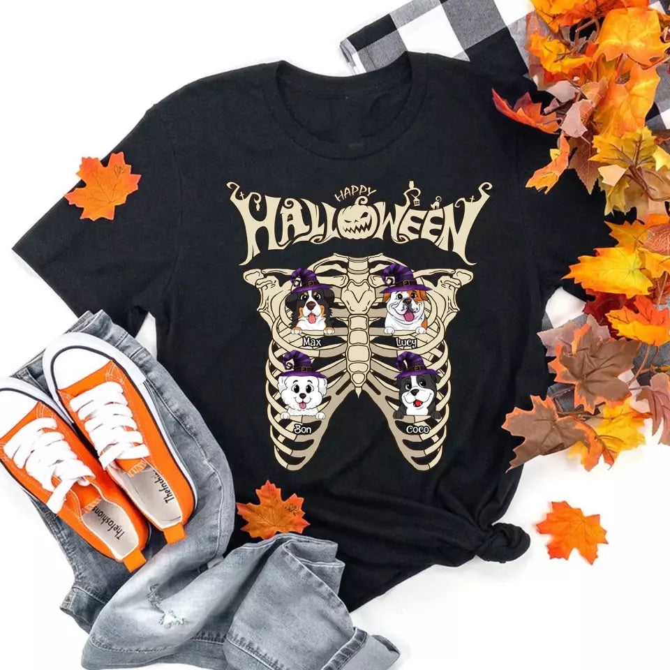 Happy Halloween, Bone With Dog - Personalized T-Shirt, Halloween Gift For Dog Lover - TS120TL