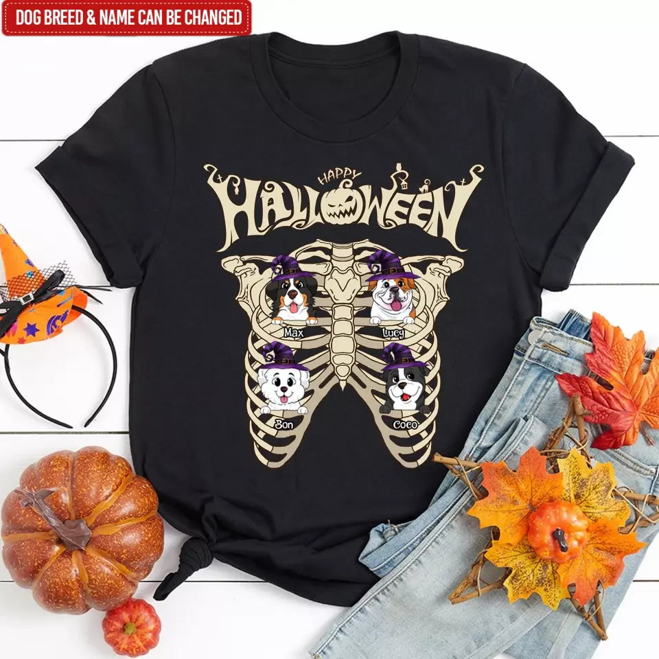 Happy Halloween, Bone With Dog - Personalized T-Shirt, Halloween Gift For Dog Lover - TS120TL