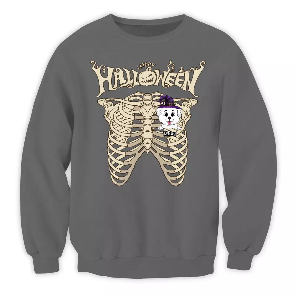 Happy Halloween, Bone With Dog - Personalized T-Shirt, Halloween Gift For Dog Lover - TS120TL