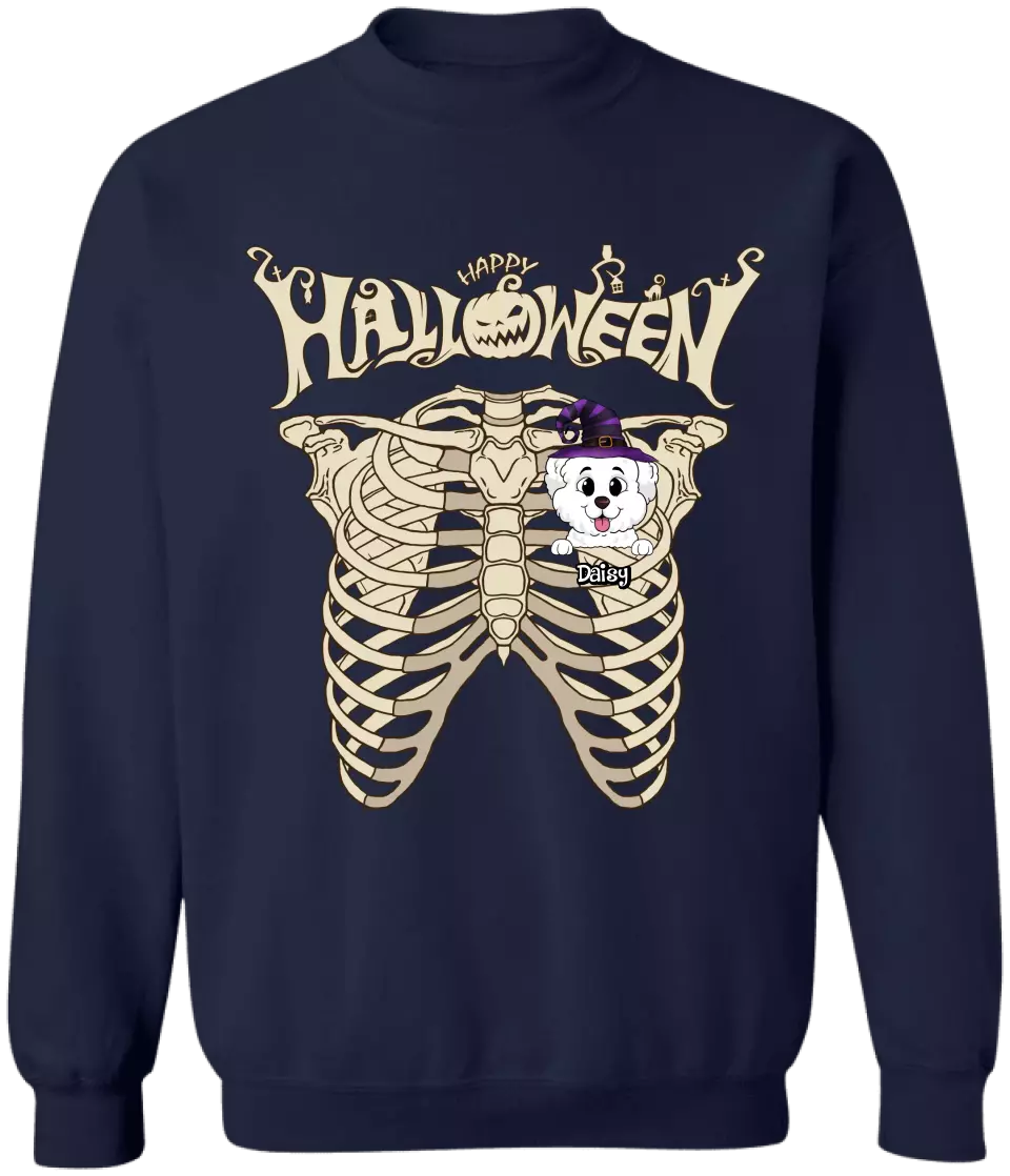 Happy Halloween, Bone With Dog - Personalized T-Shirt, Halloween Gift For Dog Lover - TS120TL