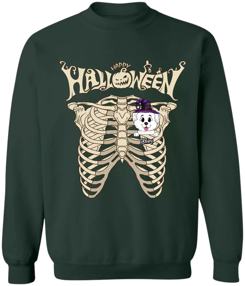 Happy Halloween, Bone With Dog - Personalized T-Shirt, Halloween Gift For Dog Lover - TS120TL