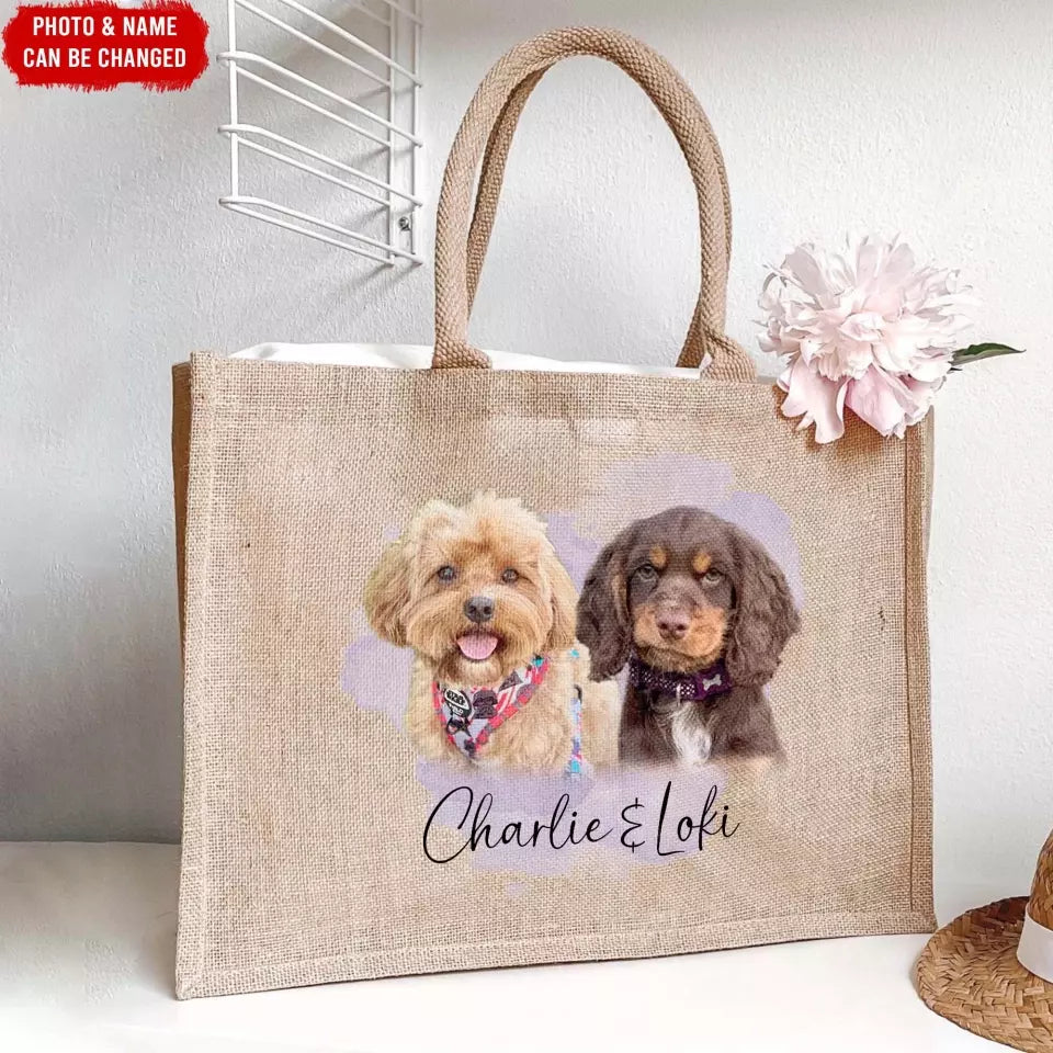 Custom Pet Photo With Colorful Background - Personalized Jute Tote Bag, Pet Stuff Tote Bag - JTB59UP