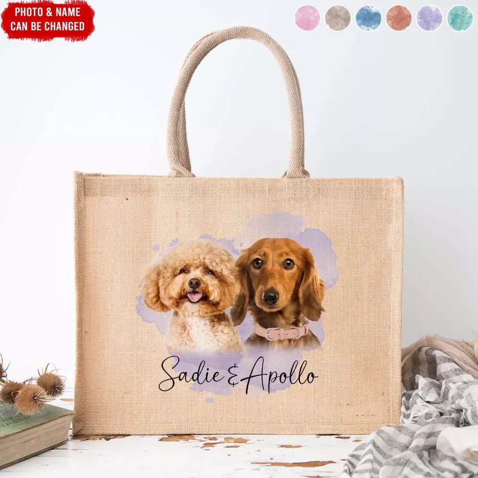 Custom Pet Photo With Colorful Background - Personalized Jute Tote Bag, Pet Stuff Tote Bag - JTB59UP