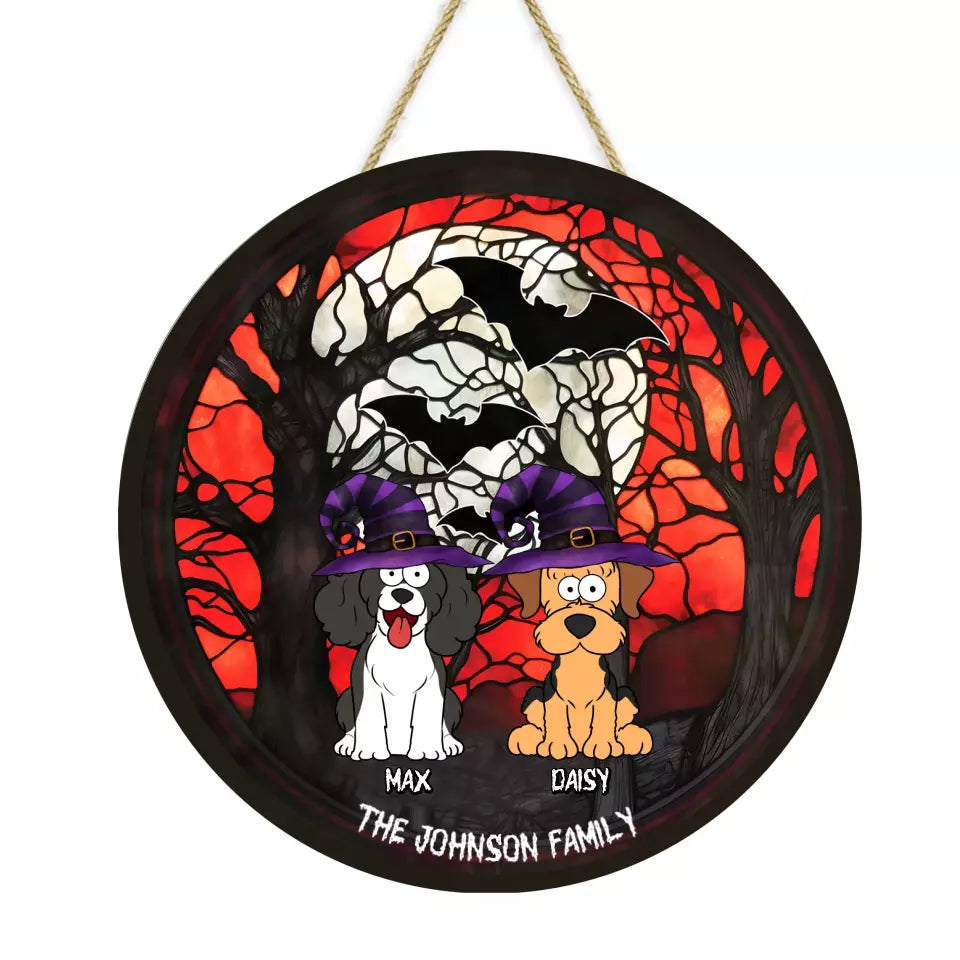 Dog Halloween Spooky Bats In Full Moon - Personalized Wood Sign, Gift For Dog Lovers, Halloween Gift - DS141AN