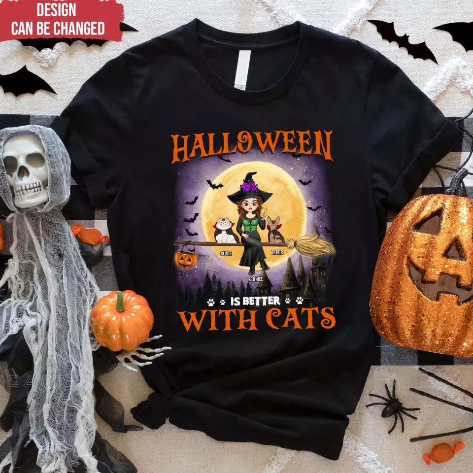 Halloween Is Better With A Cat - Personalized T-Shirt, Gift For Cat Lover - TS121TL